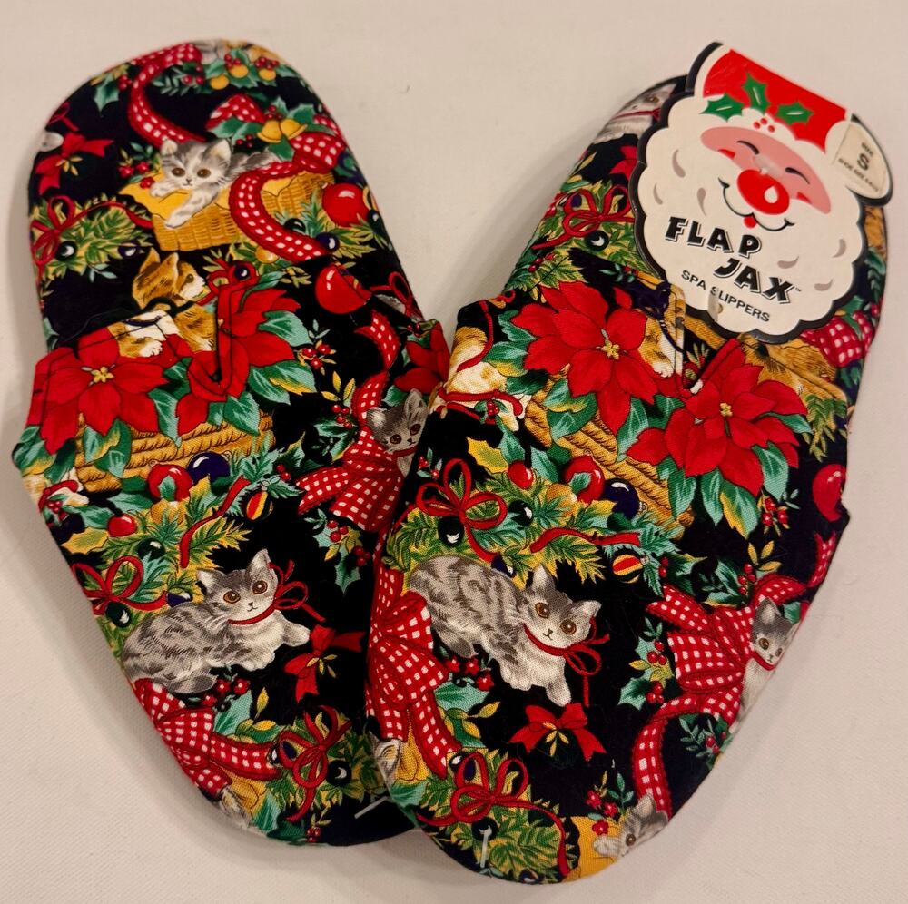 NWT Vtg Flap Jax Holiday Kitten Spa Slippers Size S 5-6.5 Women's Multicolor